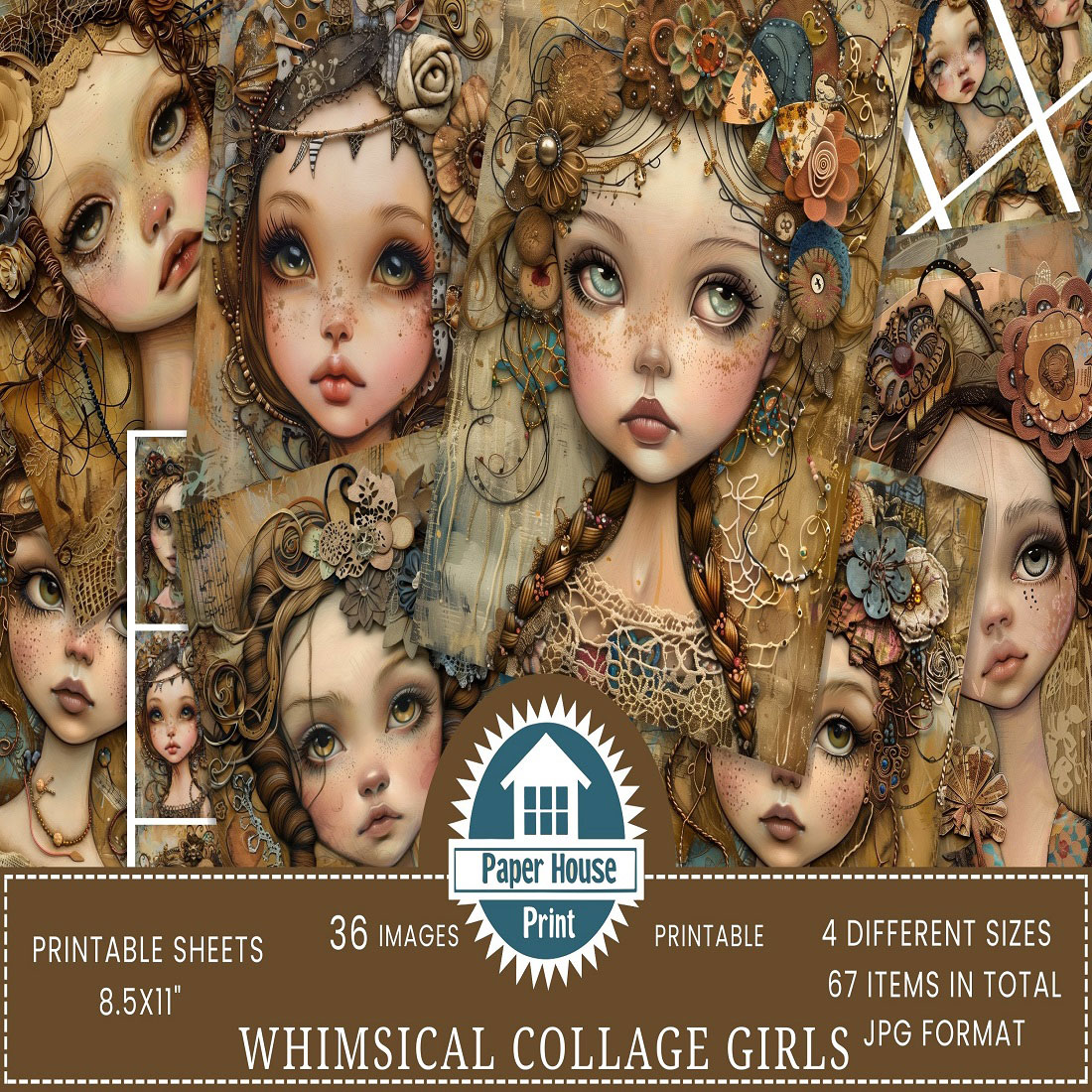 19 whimsical collage girls junk journal pages 642