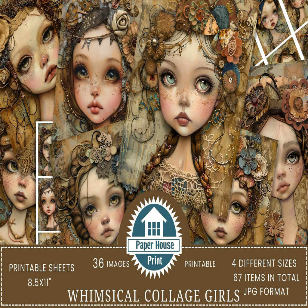 Whimsical Collage Girls Junk Journal pages - MasterBundles