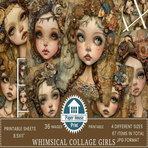 Whimsical Collage Girls Junk Journal pages cover image.