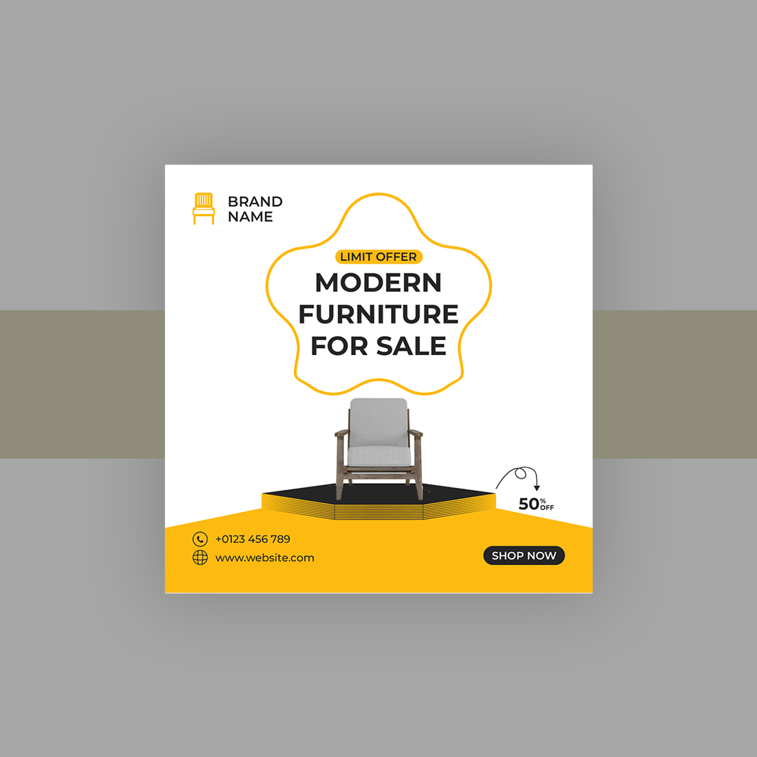 Modern Furniture Sale Social Media Post Design Template preview image.