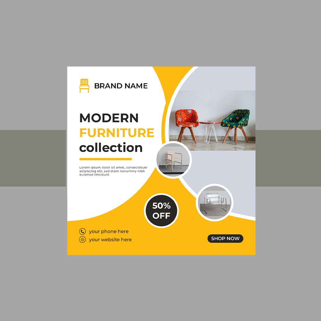 Modern Furniture Sale Social Media Post Template preview image.