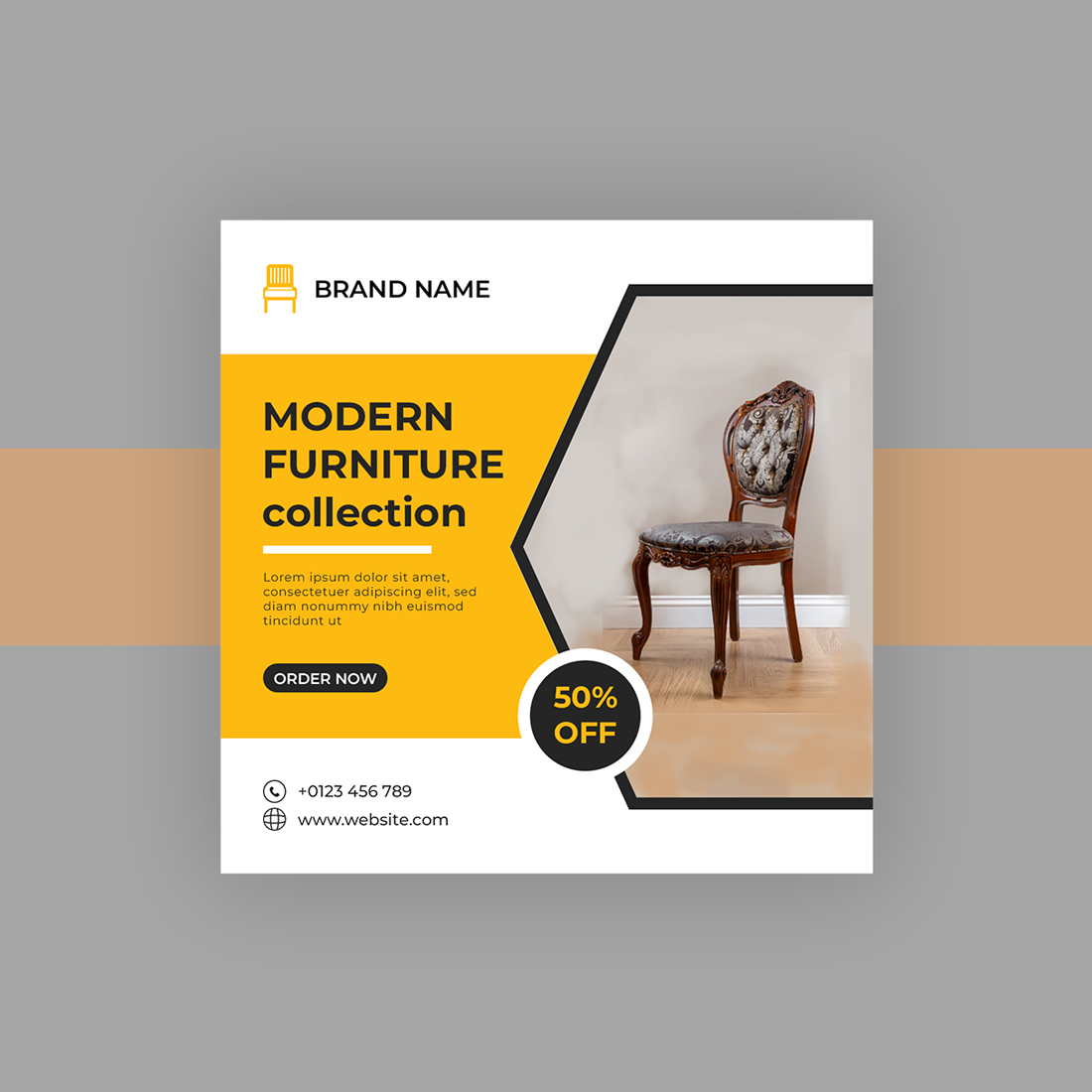 Modern Furniture Sale Social Media Post Design Template preview image.