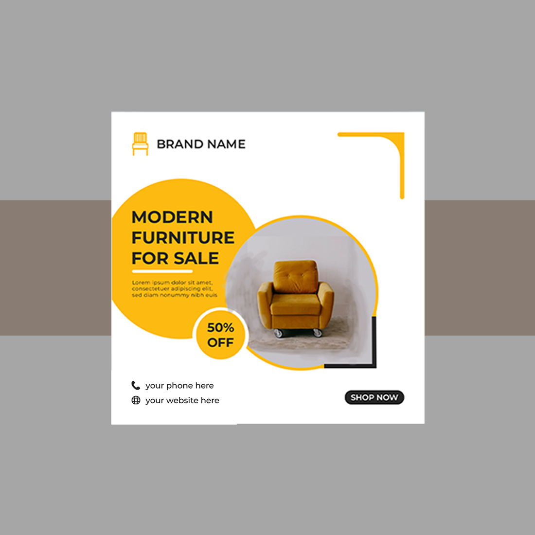 Modern Furniture Sale Social Media Post Template preview image.