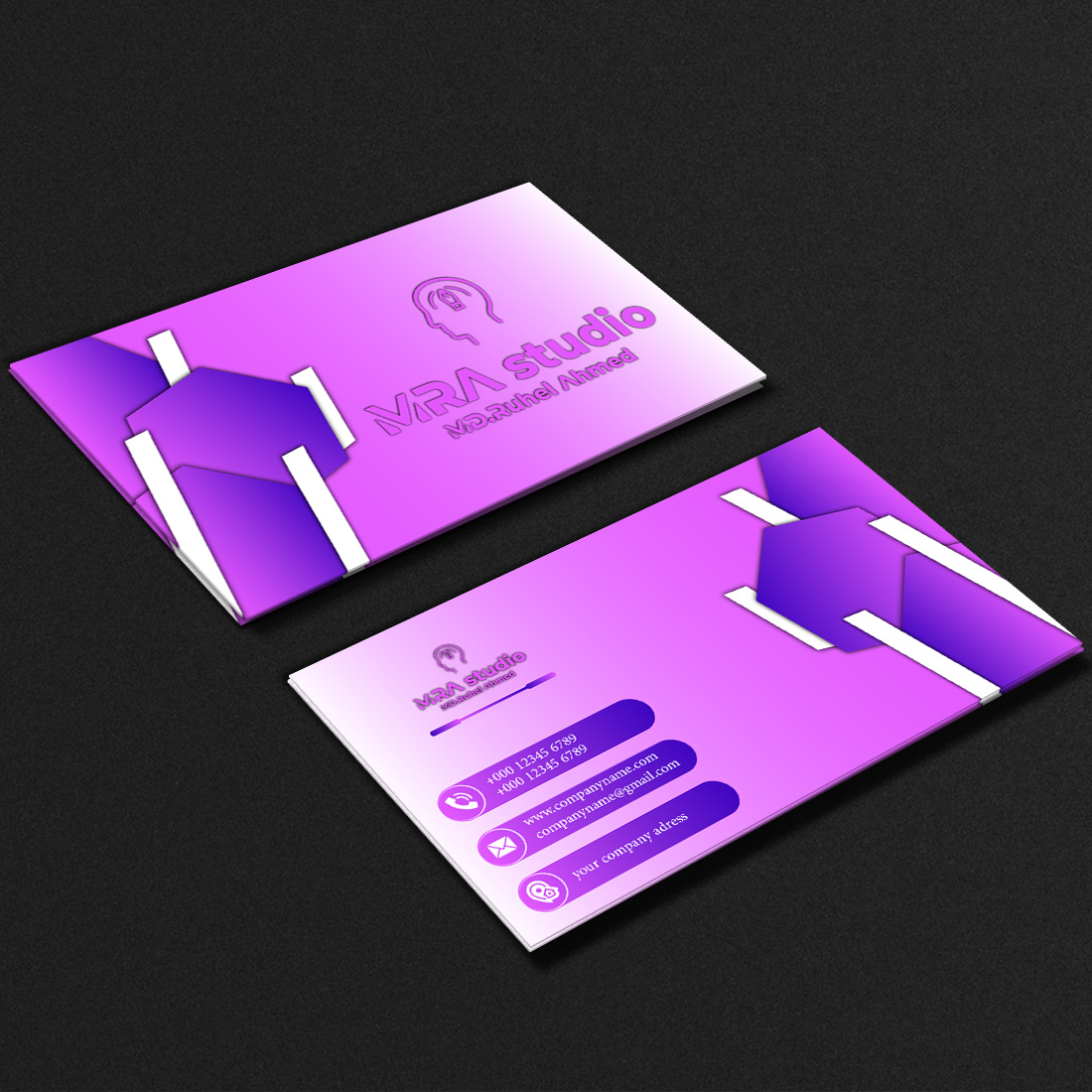 Stylish Pink and White Business Card Design for Creative Branding preview image.