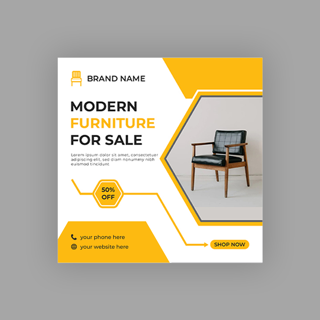 Modern Furniture Sale Social Media Post Template preview image.