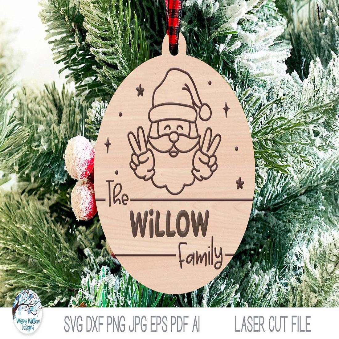 Personalized Family Name Santa Claus Christmas Ornament preview image.