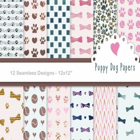 Puppy dog theme seamless paper patterns cover image.