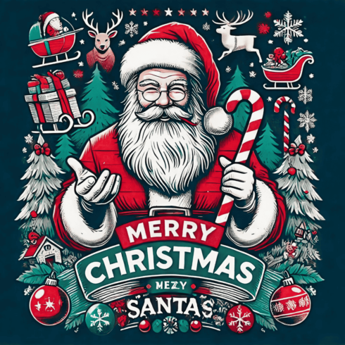 Classic Merry Christmas Santa with candy canes cover image.