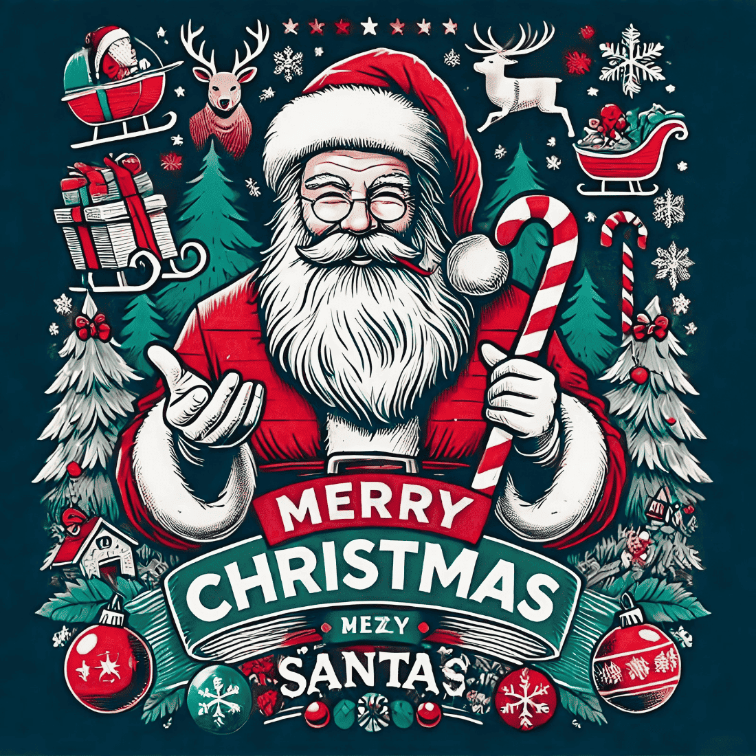 Classic Merry Christmas Santa with candy canes preview image.