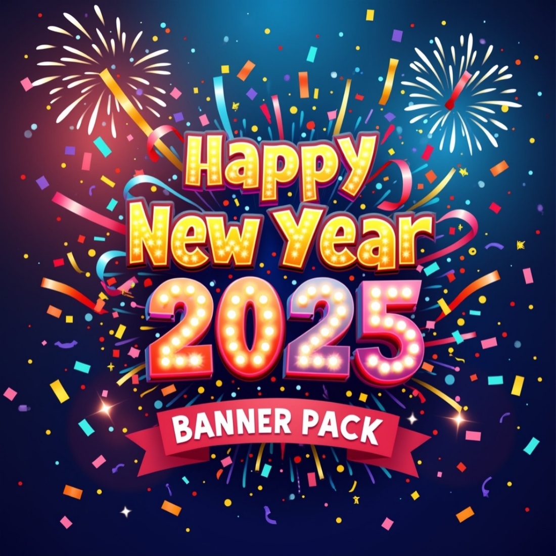 20 Banners of Happy New Year 2025 celebration holiday, 20 classic banners cover image.