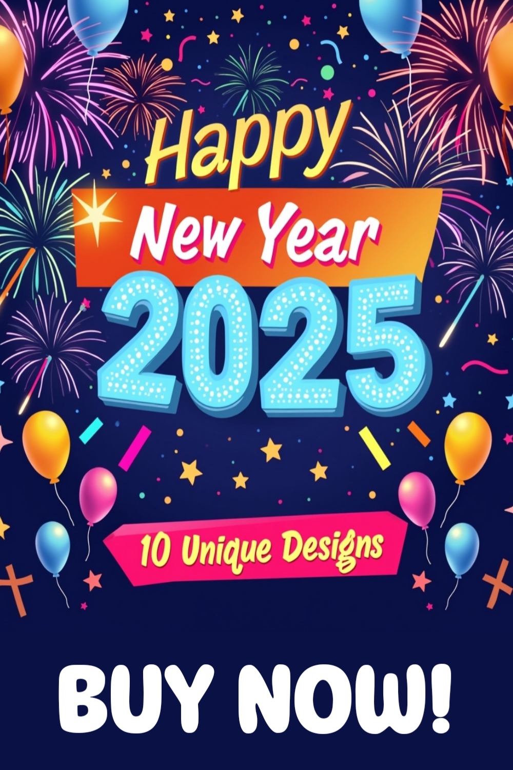 20 Banners of Happy New Year 2025 celebration holiday, 20 classic banners pinterest preview image.