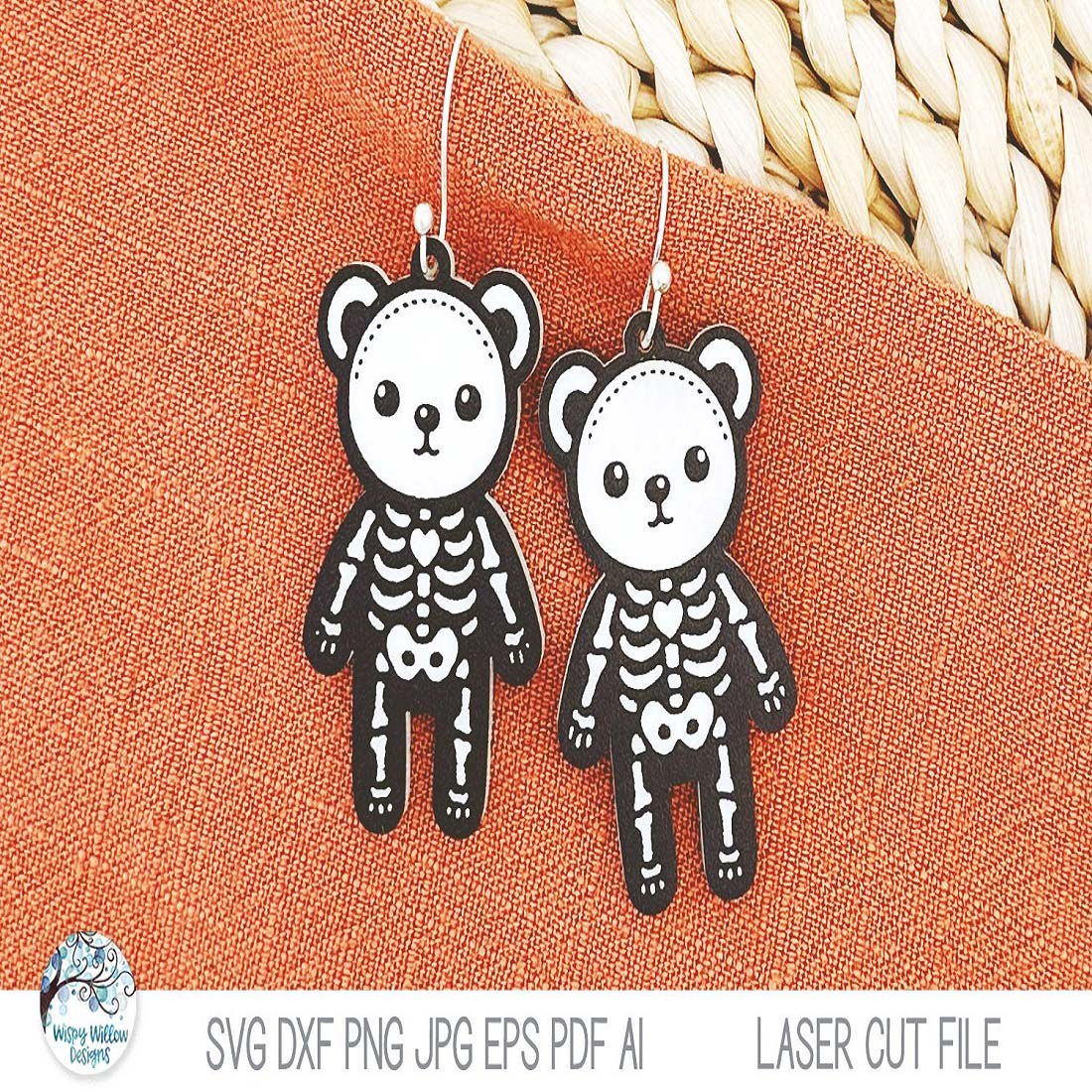 Teddy Bear Skeleton Halloween Earring SVG File for Laser Cut cover image.