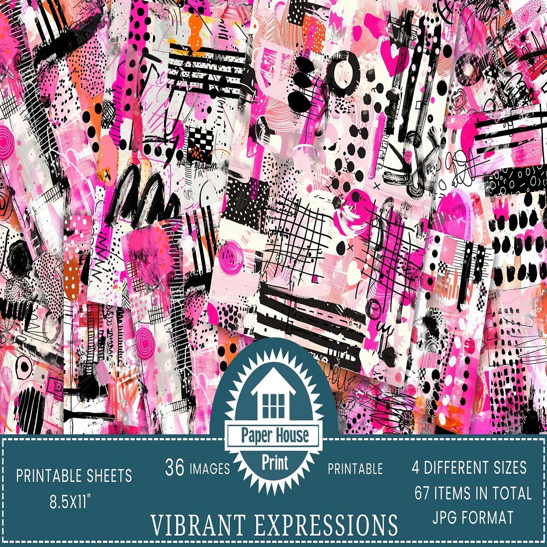 Abstract Pink and Black Collage Papers preview image.