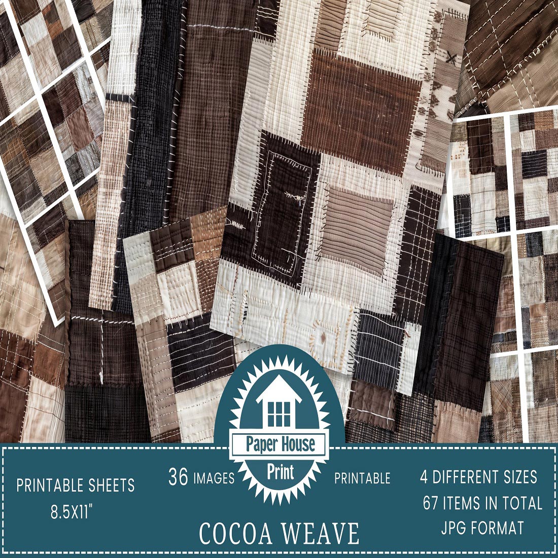 Cocoa Weave Linen Stitched Patchwork Background Paper cover image.