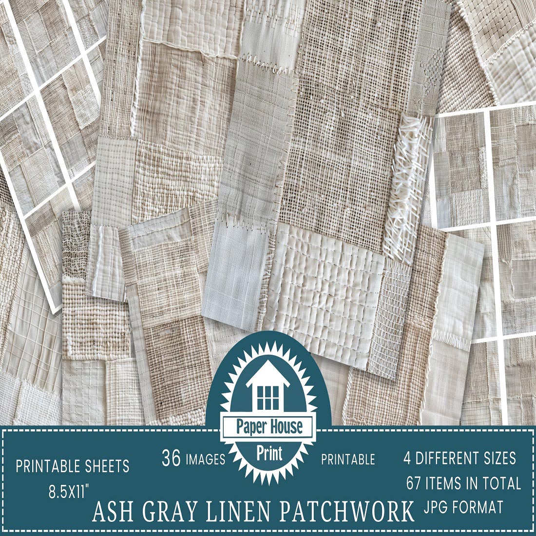 Ash Gray Linen Stitched Patchwork Background Paper cover image.