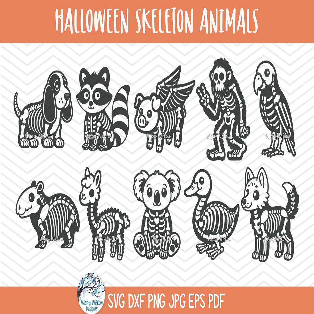 Halloween Skeleton SVG Bundle Spooky Animal Skeletons cover image.