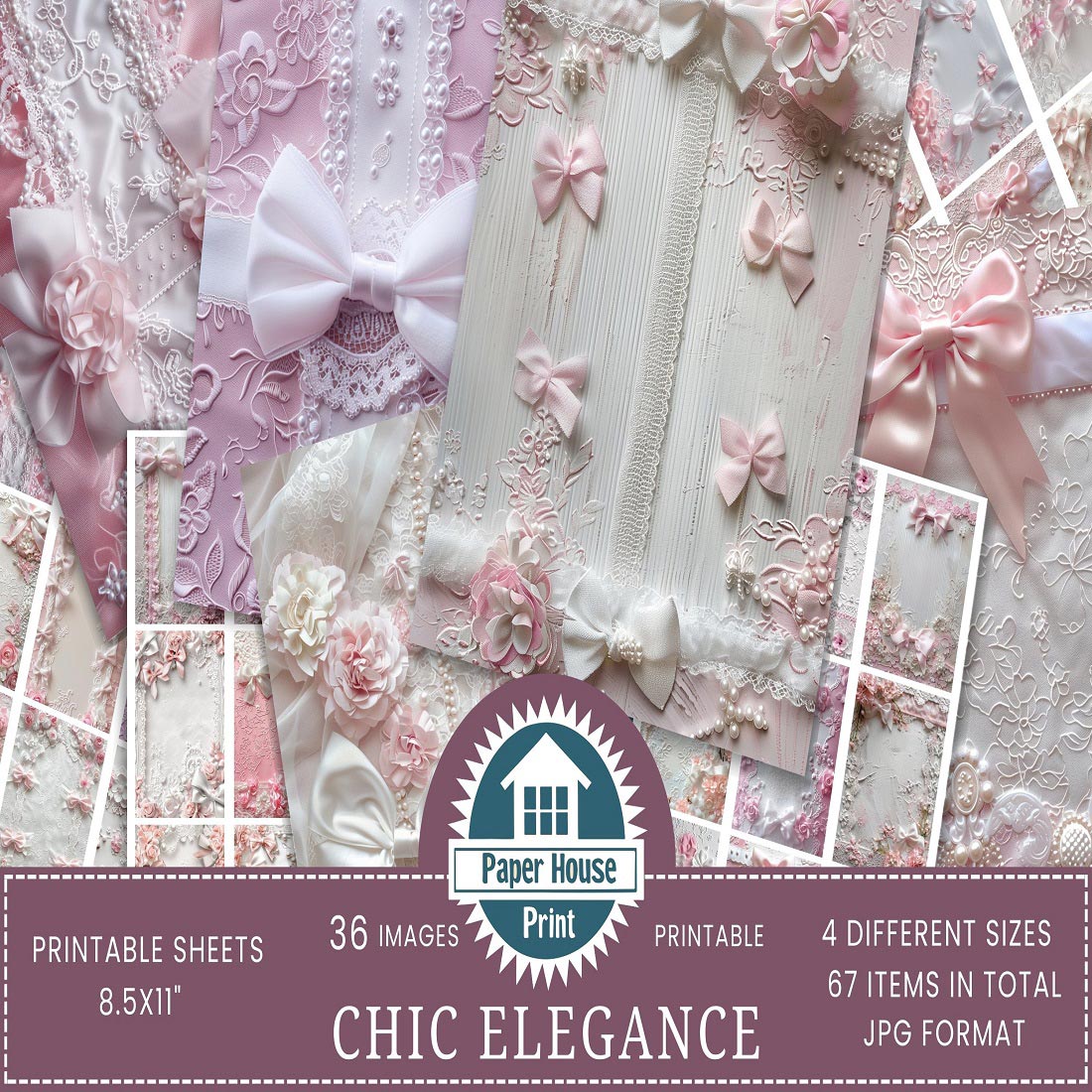 Elegant Pink & White Lace with Pearls and Bows Images preview image.