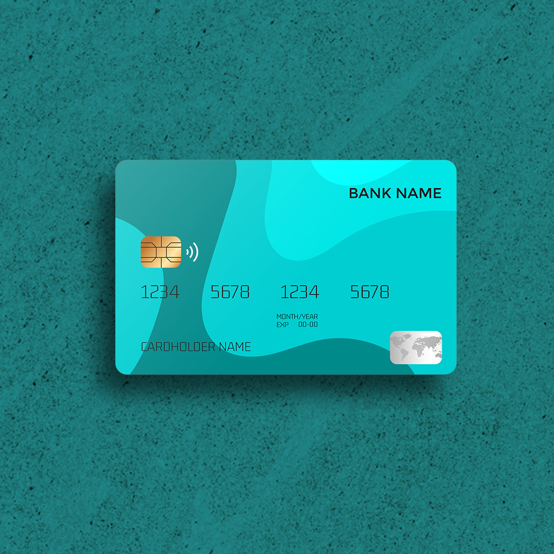 Abstract Teal ATM Card Design Template preview image.