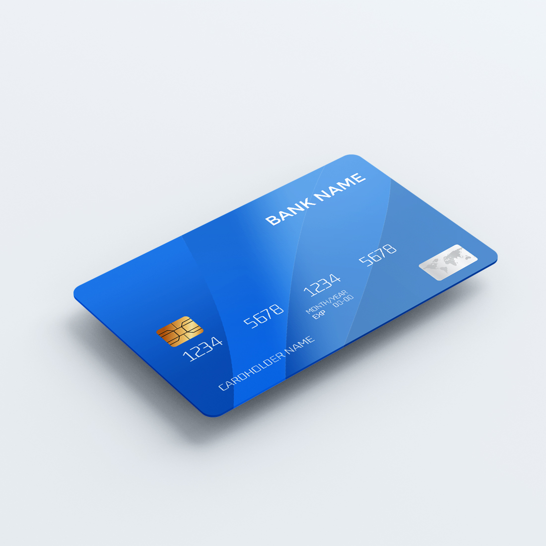 Glossy Blue Debit Card Design Template preview image.