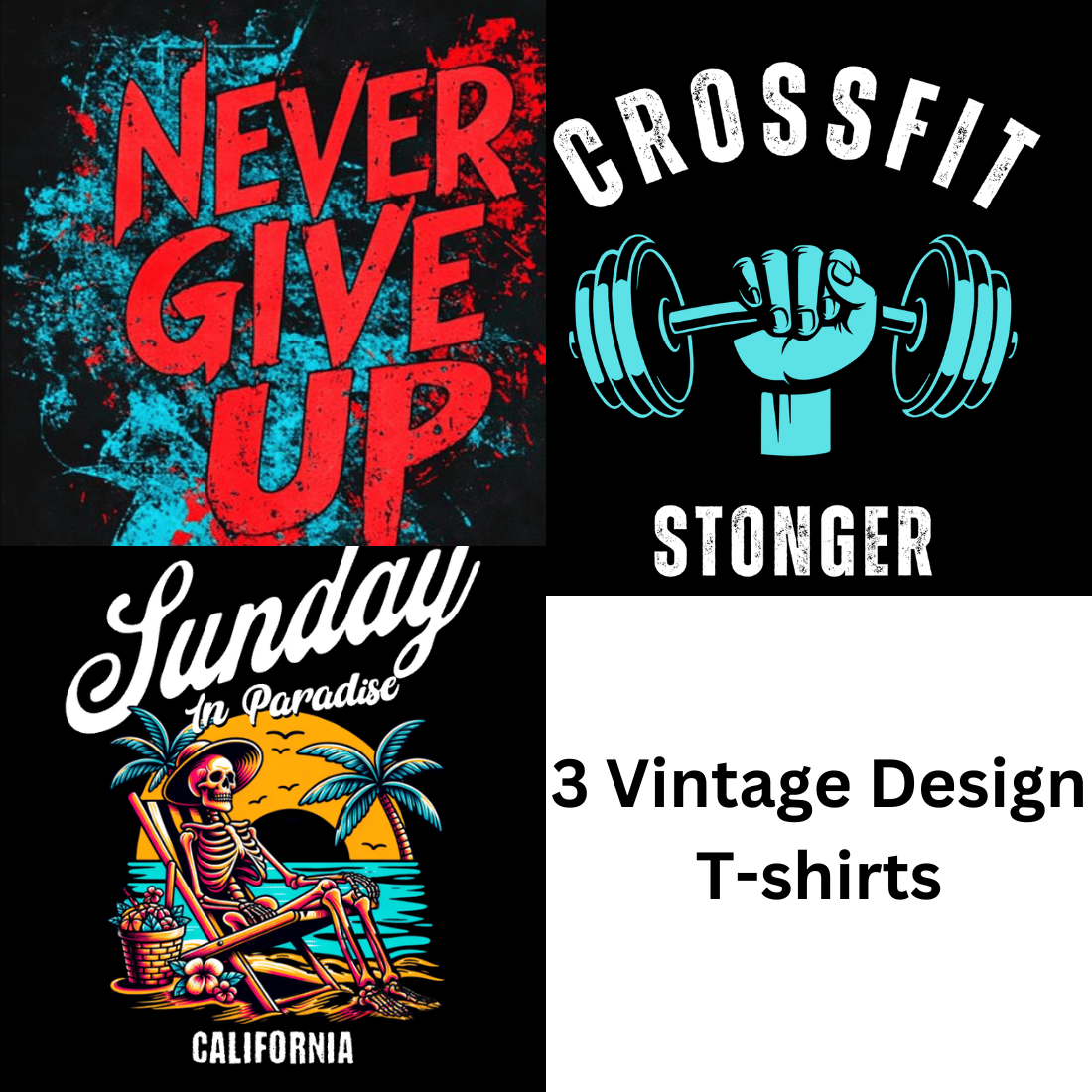 3 Vintage Design T-shirts preview image.