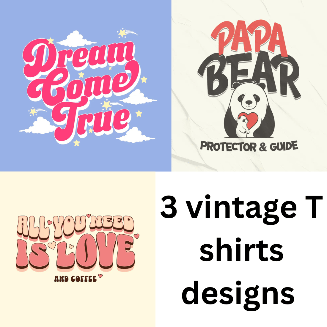 3 vintage T shirts designs preview image.