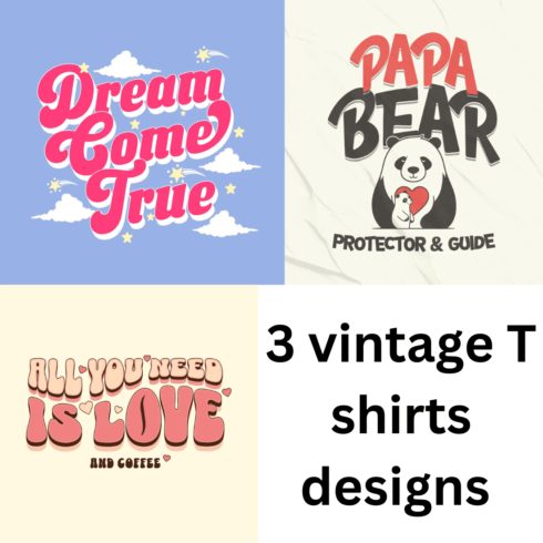 3 vintage T shirts designs cover image.