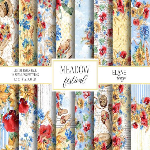 Meadow-Flowers-Digital-Paper,-Wild-Flowers-Seamless-Designs cover image.