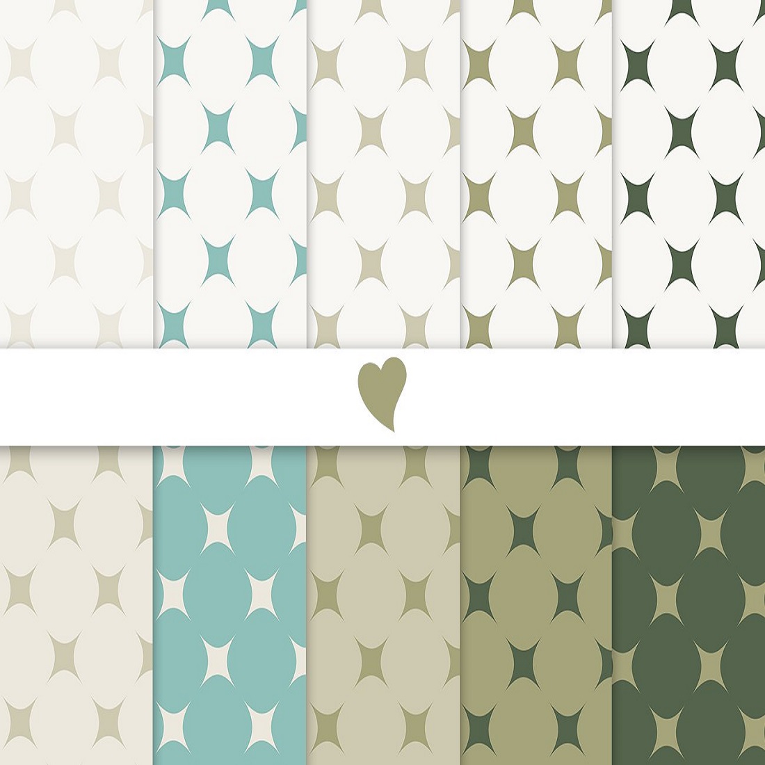 Shadow green seamless paper patterns preview image.