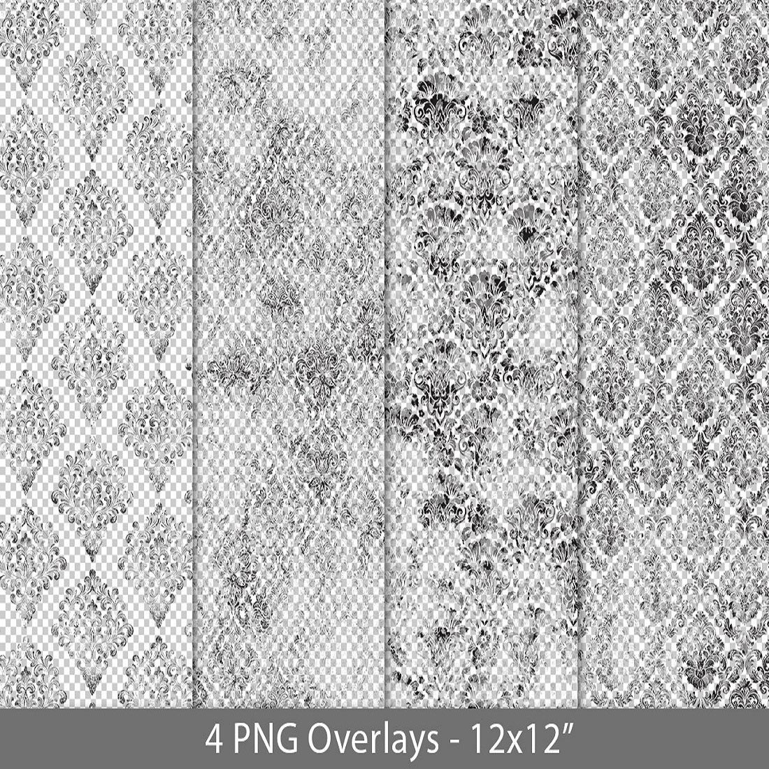 33 vintage grunge damask pattern overlay black png 203