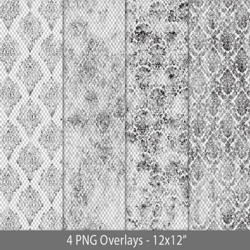 Vintage grunge damask pattern overlay, black PNG cover image.