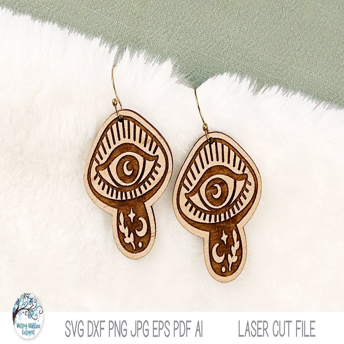 Boho Magical Mushroom Earrings SVG File for Laser Cutter cover image.