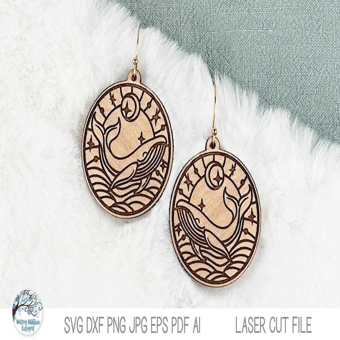 Magical Whale Ocean Animal SVG Laser Cut Earrings cover image.