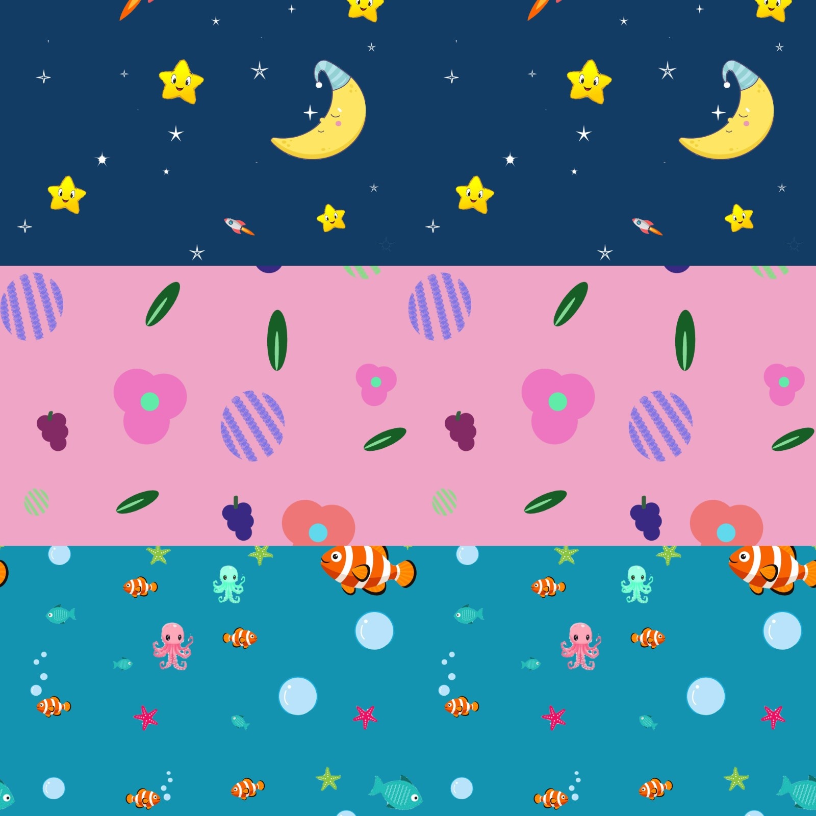 Beautiful kids seamless patterns preview image.