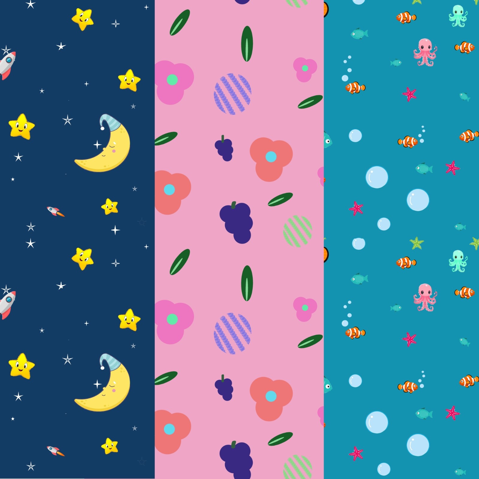 Beautiful kids seamless patterns cover image.