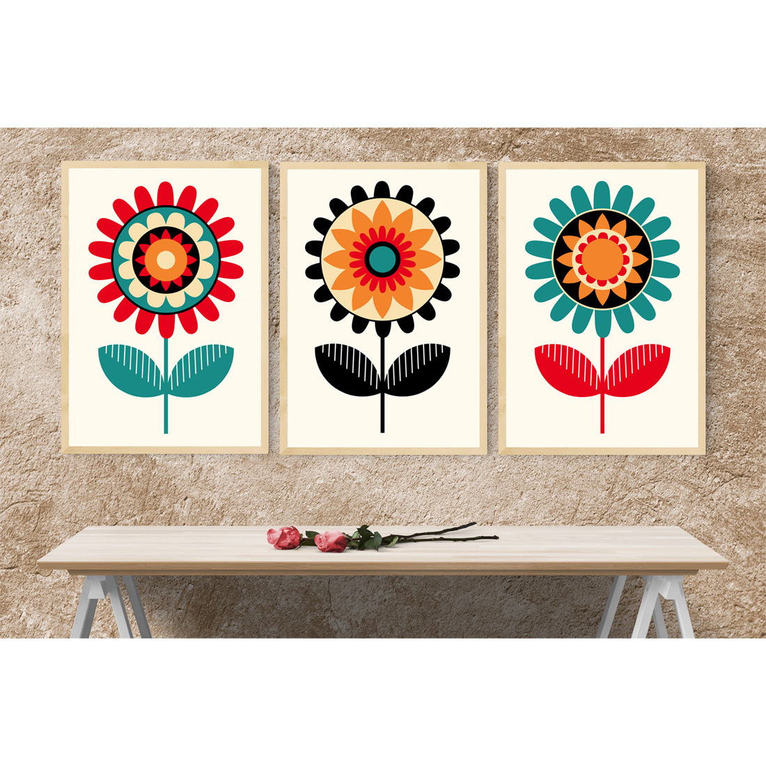 Retro Modern Abstract Floral Art Set cover image.