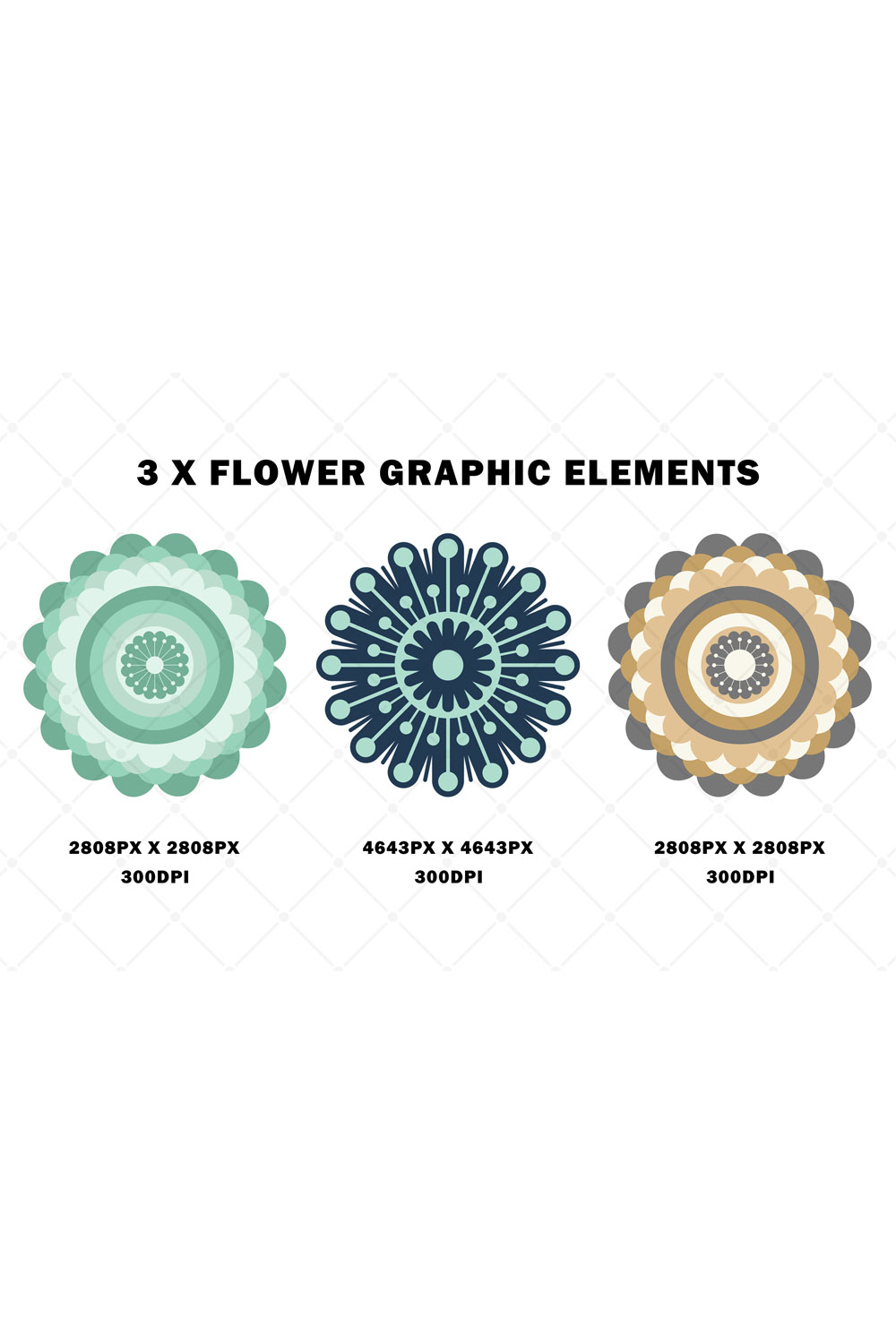 3 X Graphic Design Flower Elements pinterest preview image.