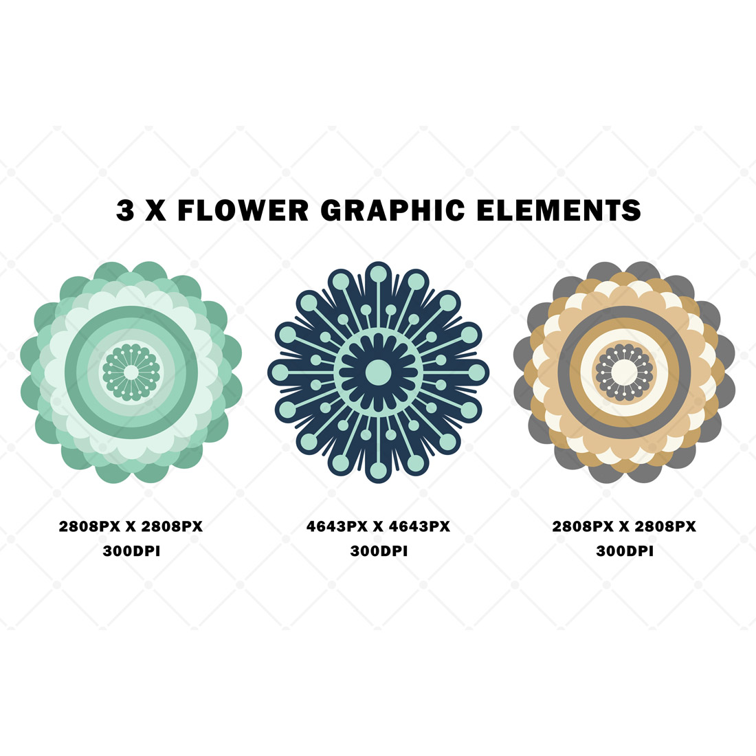 3 X Graphic Design Flower Elements preview image.