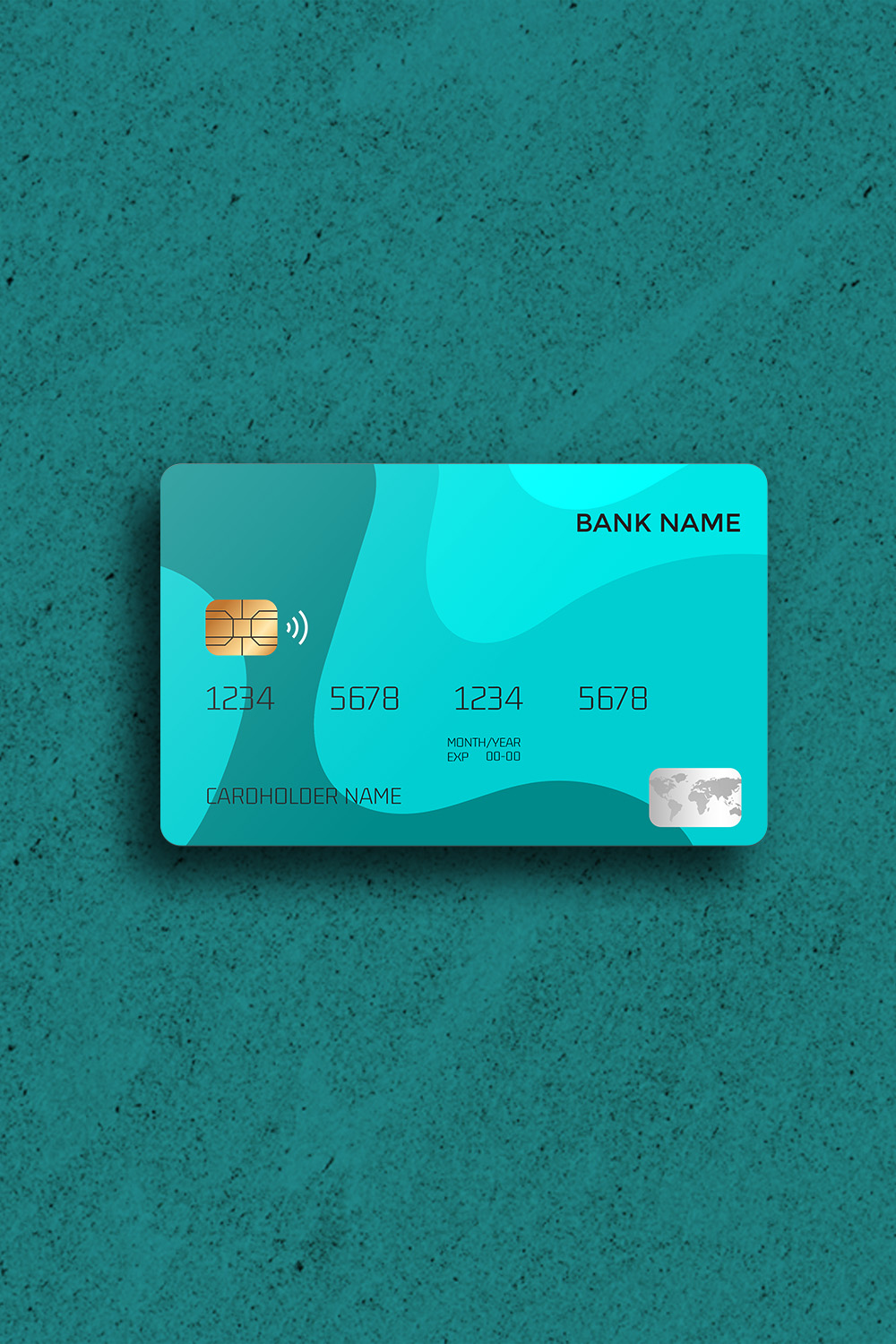 Abstract Teal ATM Card Design Template pinterest preview image.