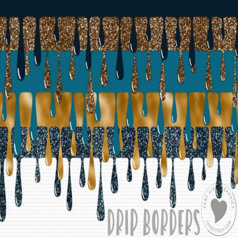 Glitter drip borders, graphic design elements, drip edges cover image.