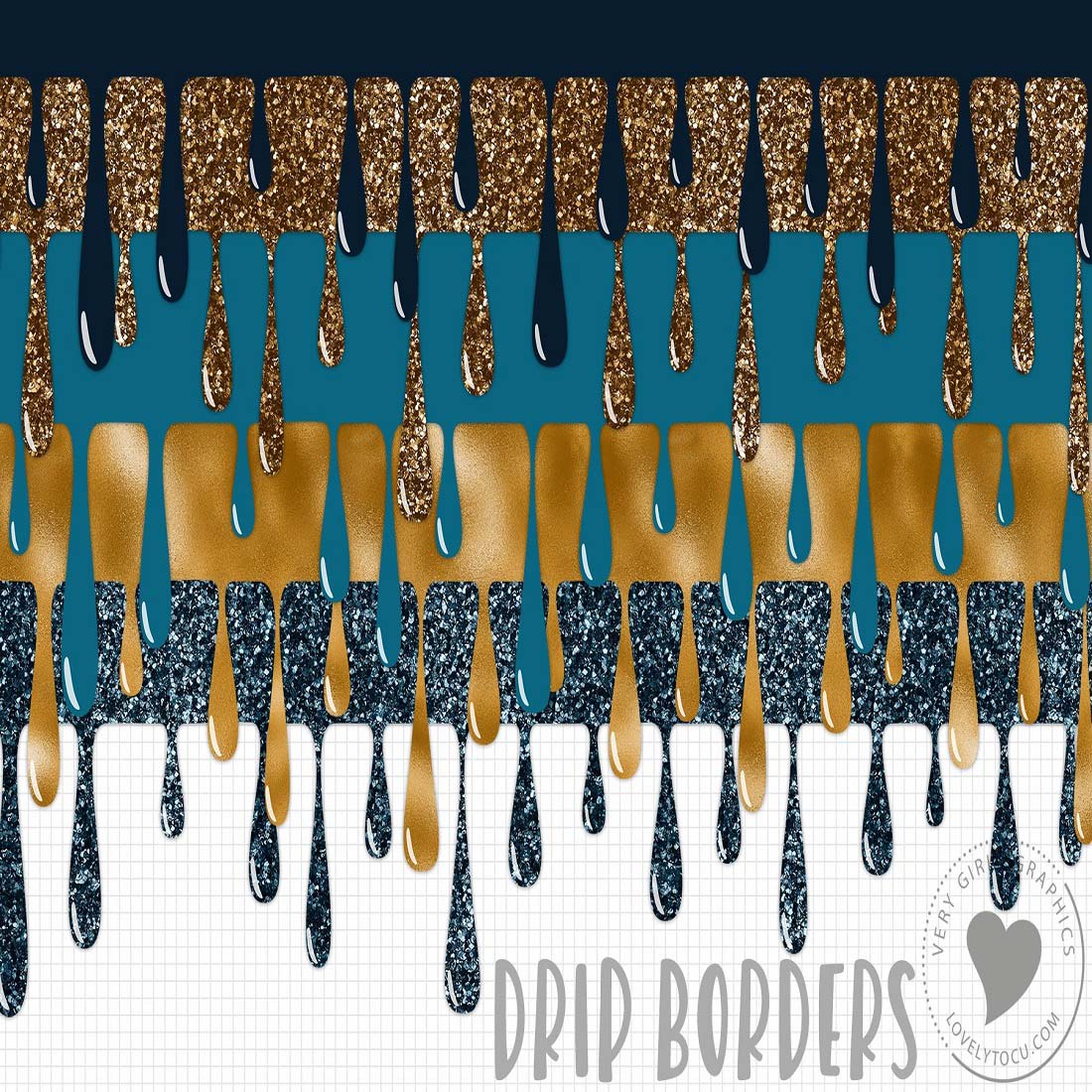 Glitter drip borders, graphic design elements, drip edges preview image.