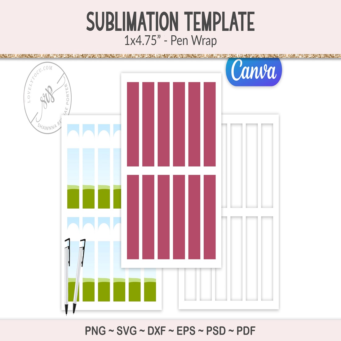 42 Pen wrap template for sublimation, SVG, Canva file preview image.