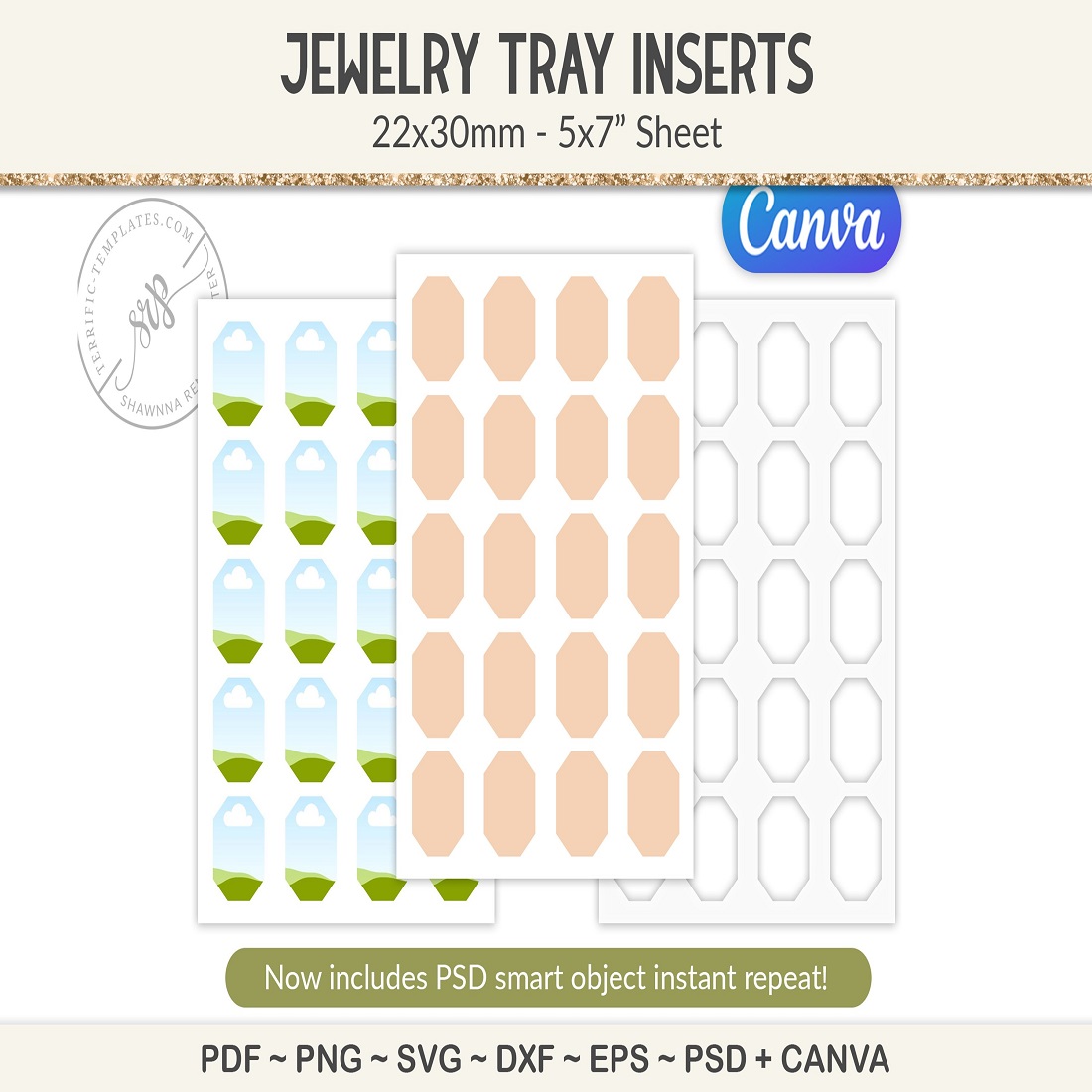 Jewelry tray collage sheet template, PSD, EPS, SVG, Canva preview image.