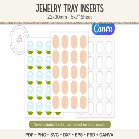 Jewelry tray collage sheet template, PSD, EPS, SVG, Canva cover image.