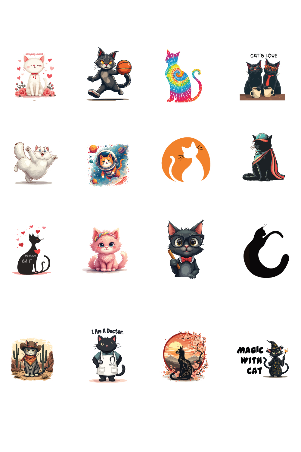 Master Bundle: 16 Unique Cat Illustrations pinterest preview image.