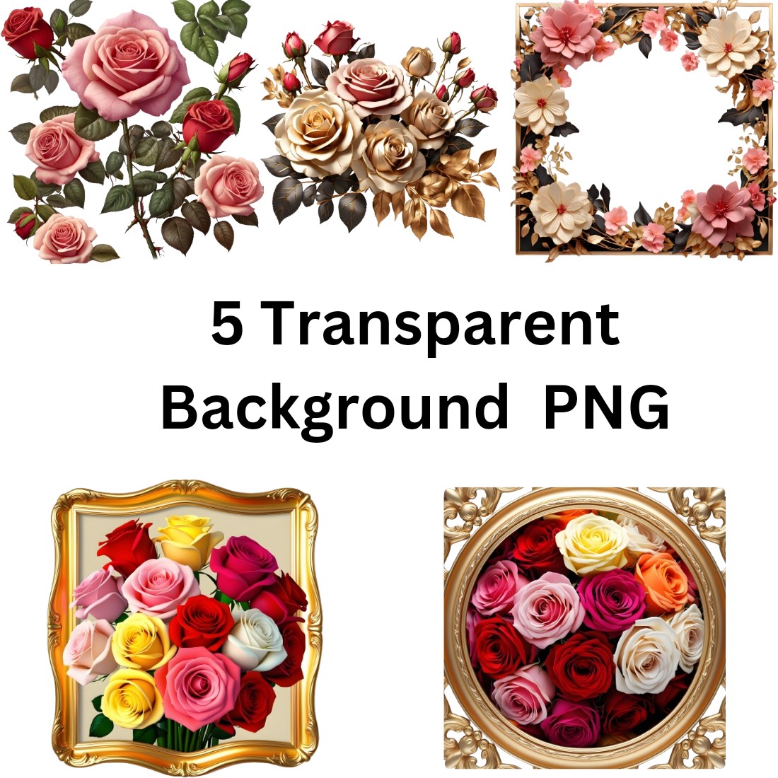 Floral PNGs with Transparent Background preview image.