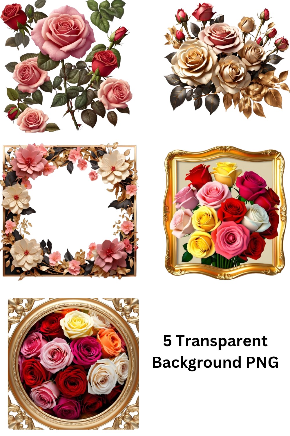 Floral PNGs with Transparent Background pinterest preview image.