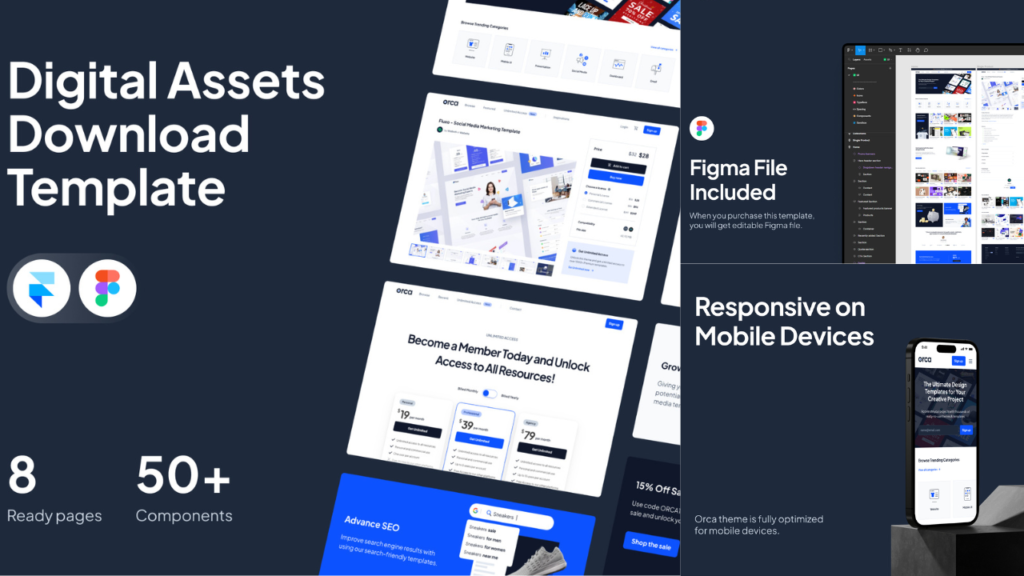 Digital Downloads Framer charts Template UI kit for Figma + Adobe XD ...