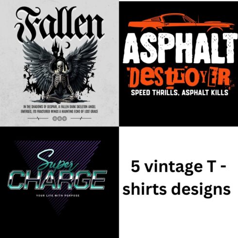 5 vintage T shirts designs cover image.