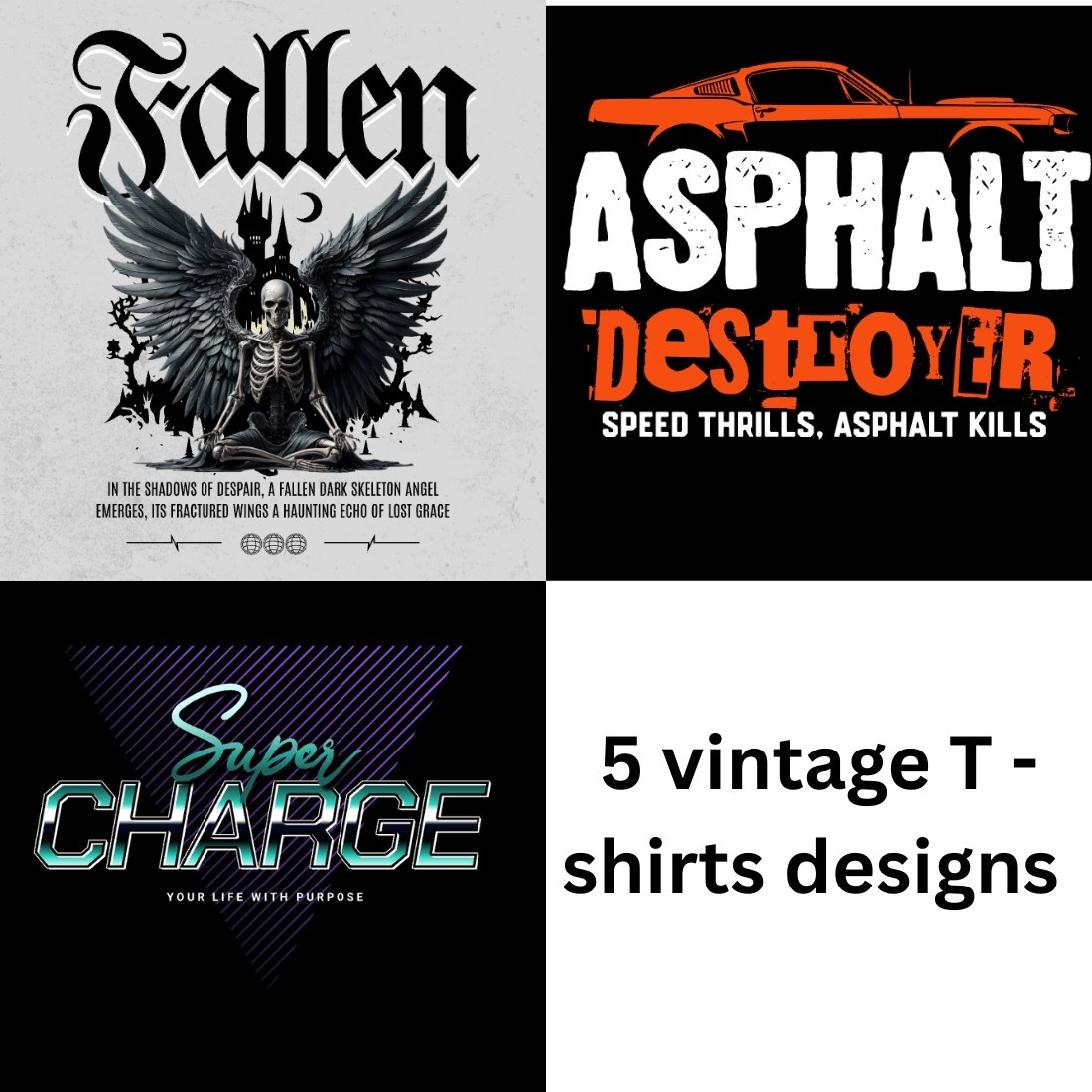 5 vintage T shirts designs preview image.