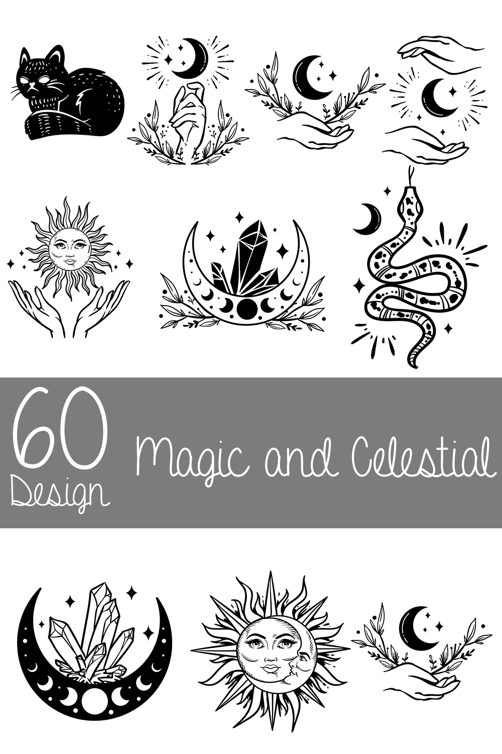 Magic and Celestial Bundle 60 Design pinterest preview image.